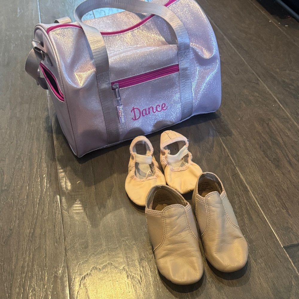 Shimmering Dance Bag with capezio jazz and block ballet Shoes bundle